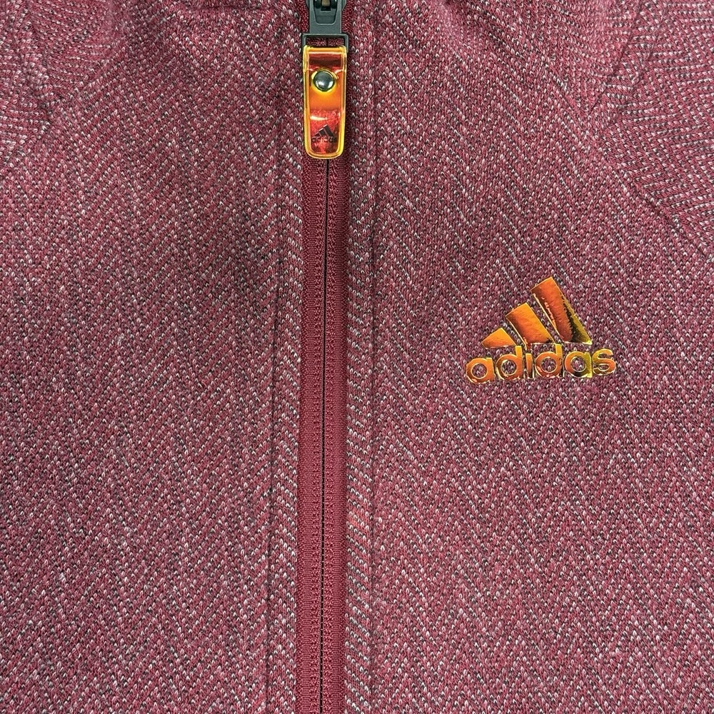Adidas Men's Full Zip Fleece Track Jacket Maroon Red 3 Stripe Orange Logo Small - Picture 3 of 11